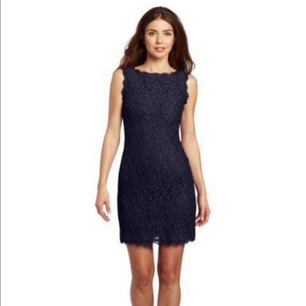 Adrianna Papell Navy Lace Sheath Mini Dress